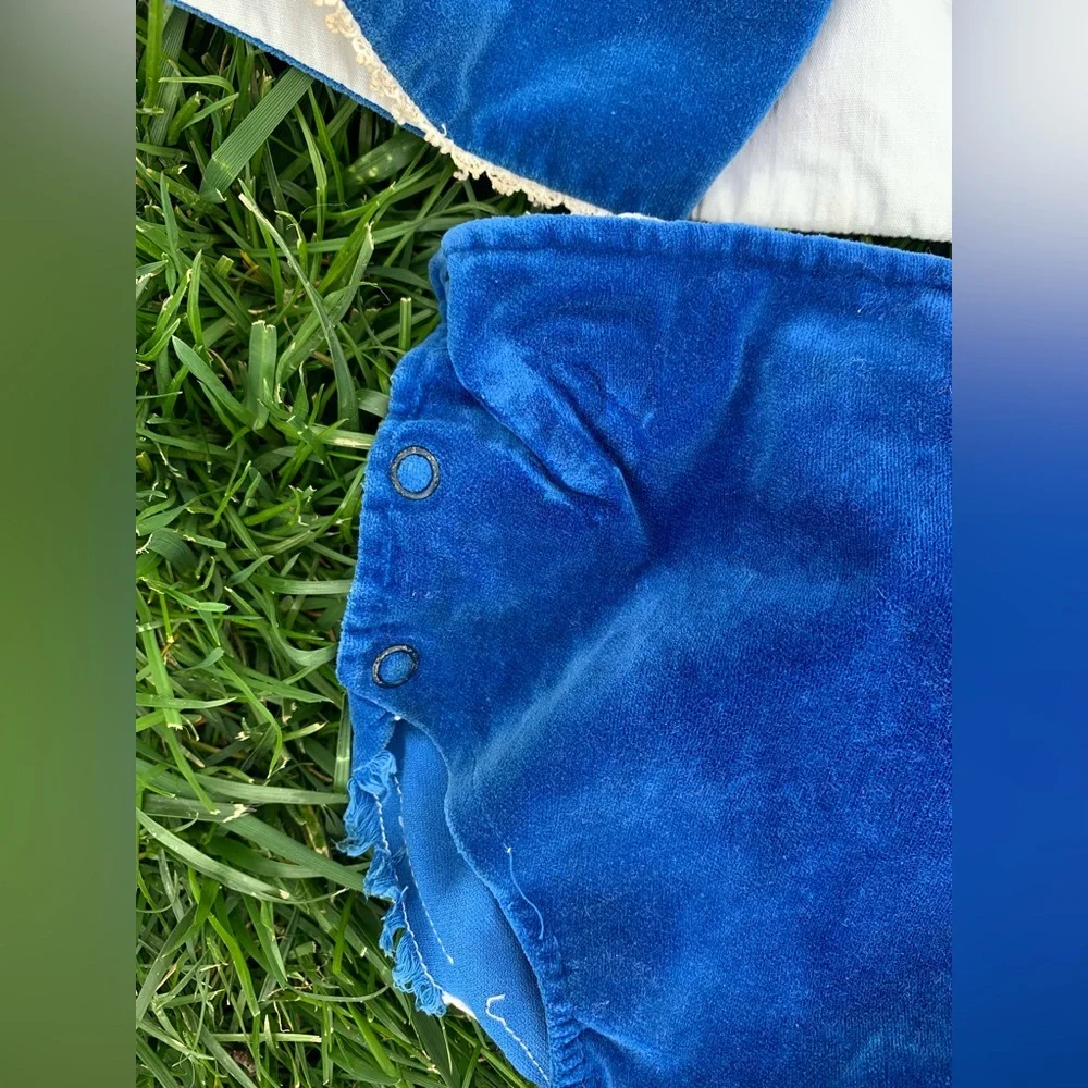 Vintage Toddle Tyke 2 Piece Blue Velvet Baby Outfit 6 Months Nostalgia Infant